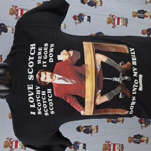2004 Anchorman Ron Burgundy Scotch movie promo graphic small black & red t-shirt